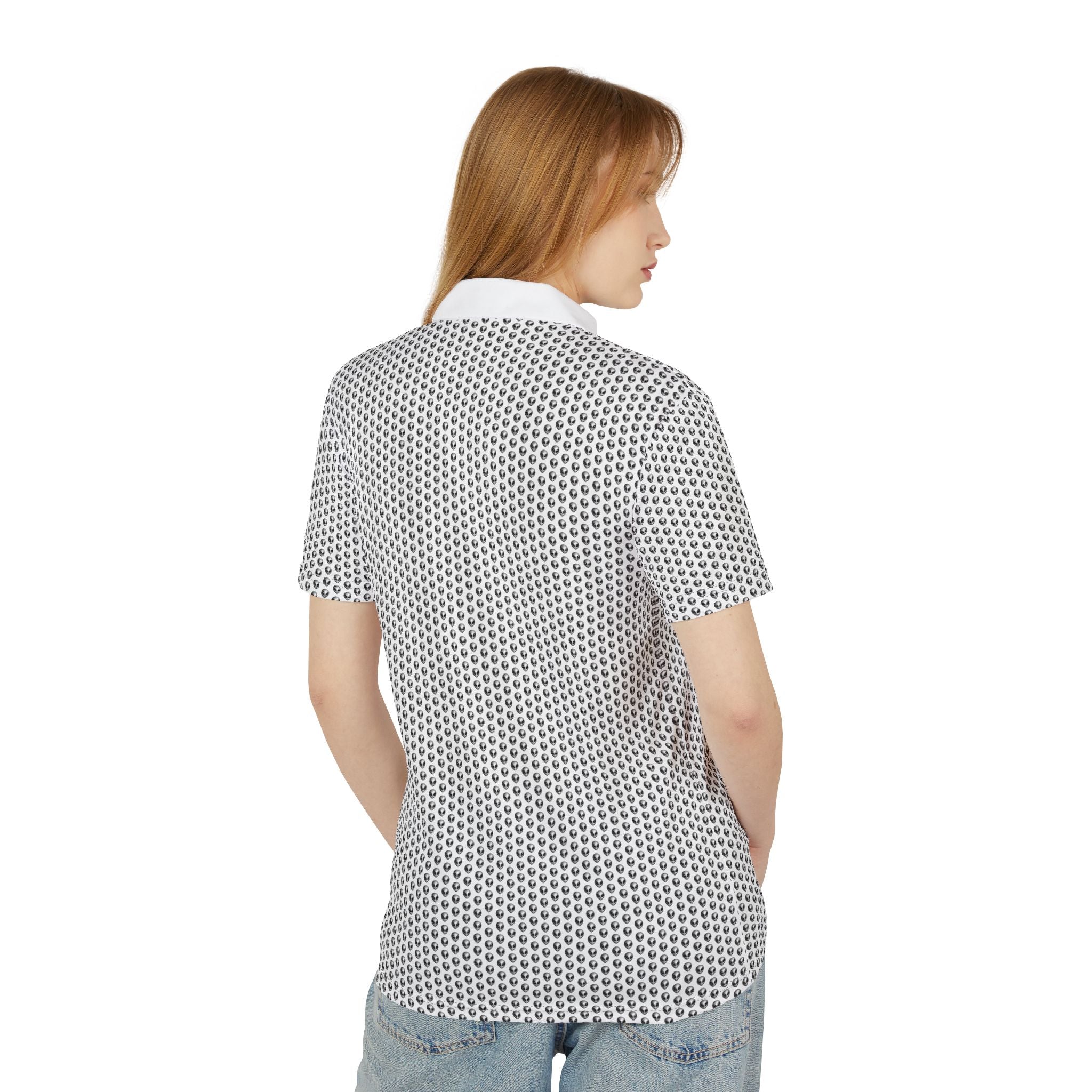 Into The Unknown Alien Golf Polo Shirt Silver/White