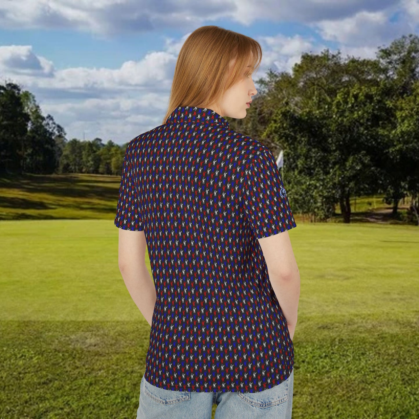 First to the Moon Patriotic Astronaut Performance Golf Polo