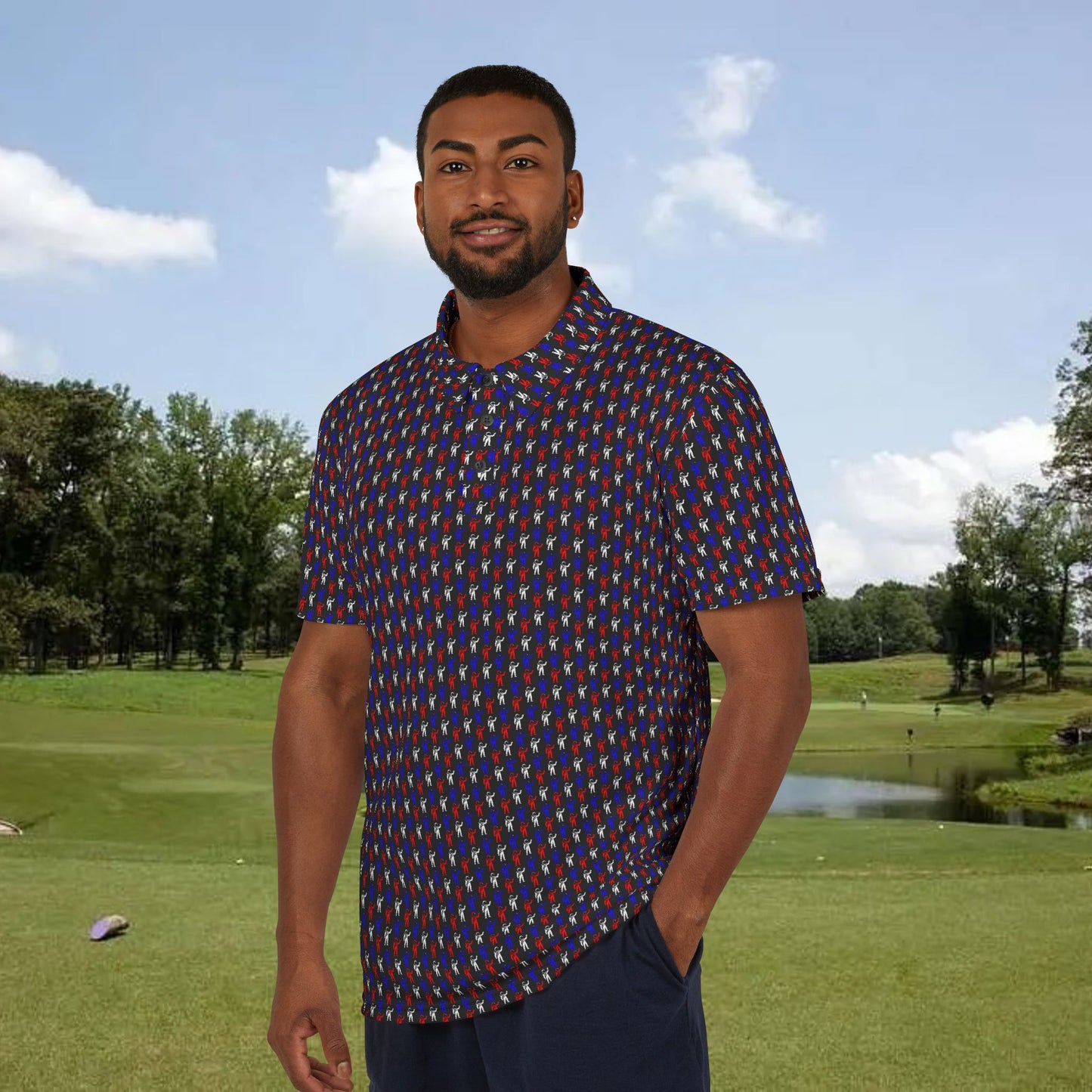 First to the Moon Patriotic Astronaut Performance Golf Polo